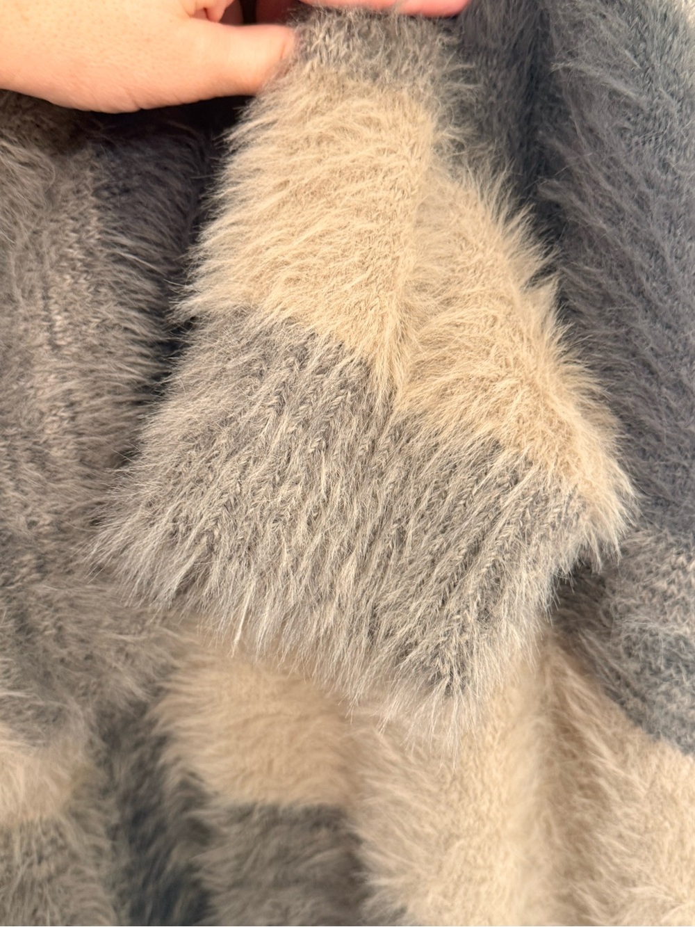 Topman Men's Fuzzy Striped Cardigan in Gray and Cream - Picture 8 of 11